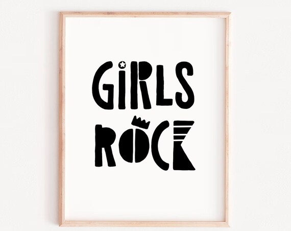 Girls Room Decor Rock Print Kids Modern Nursery Art Baby Wall Artplayroom Decorkids Monochrome