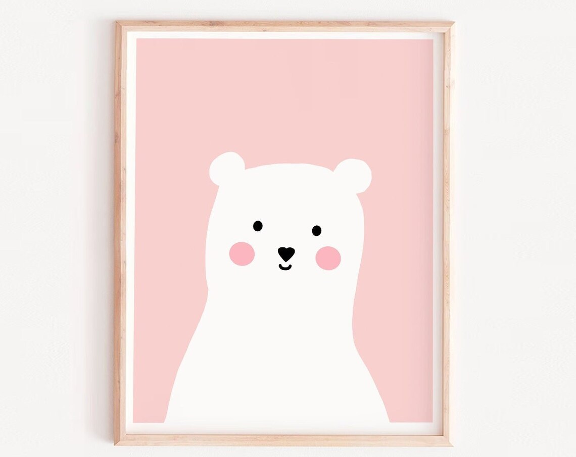 Pink Pastel Teddy Bear Cute Nursery Playroom Animal Wall Art
