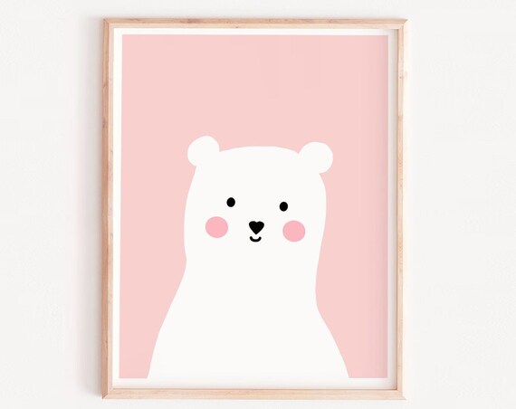 Pink Pastel Teddy Bear Cute Nursery Playroom Animal Wall Art