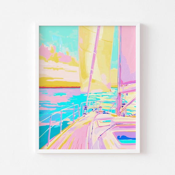Yacht Boat Art Print Boat Wall Art Pastel Poster Coastal Wall Art Nautical Decor Boat Poster Yacht