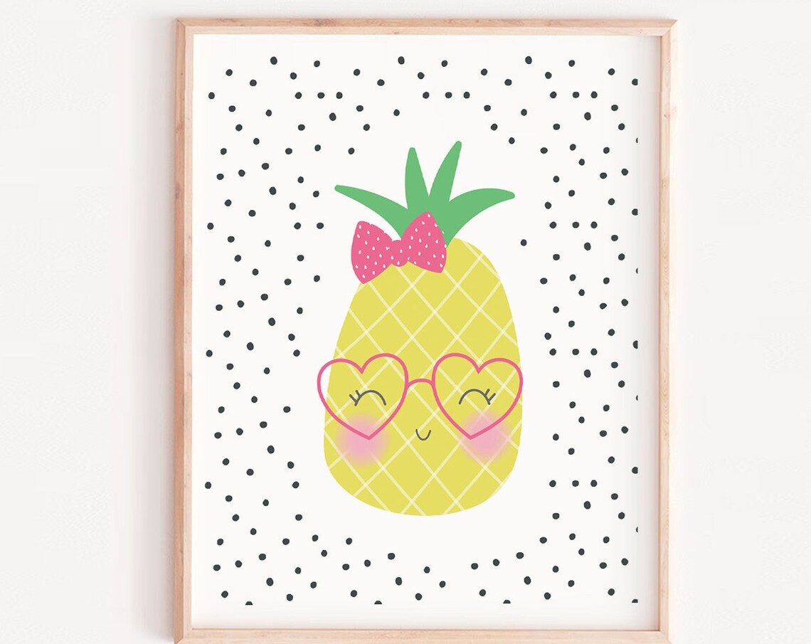 Pineapple Girls Pink Nursery Tropical Art Print