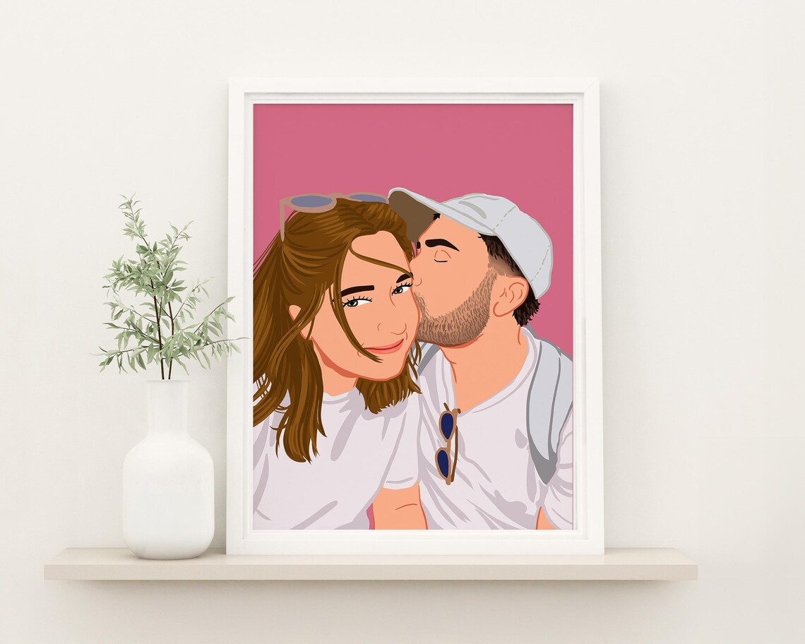 Custom Faceless Couple With Pet Portrait Art Print