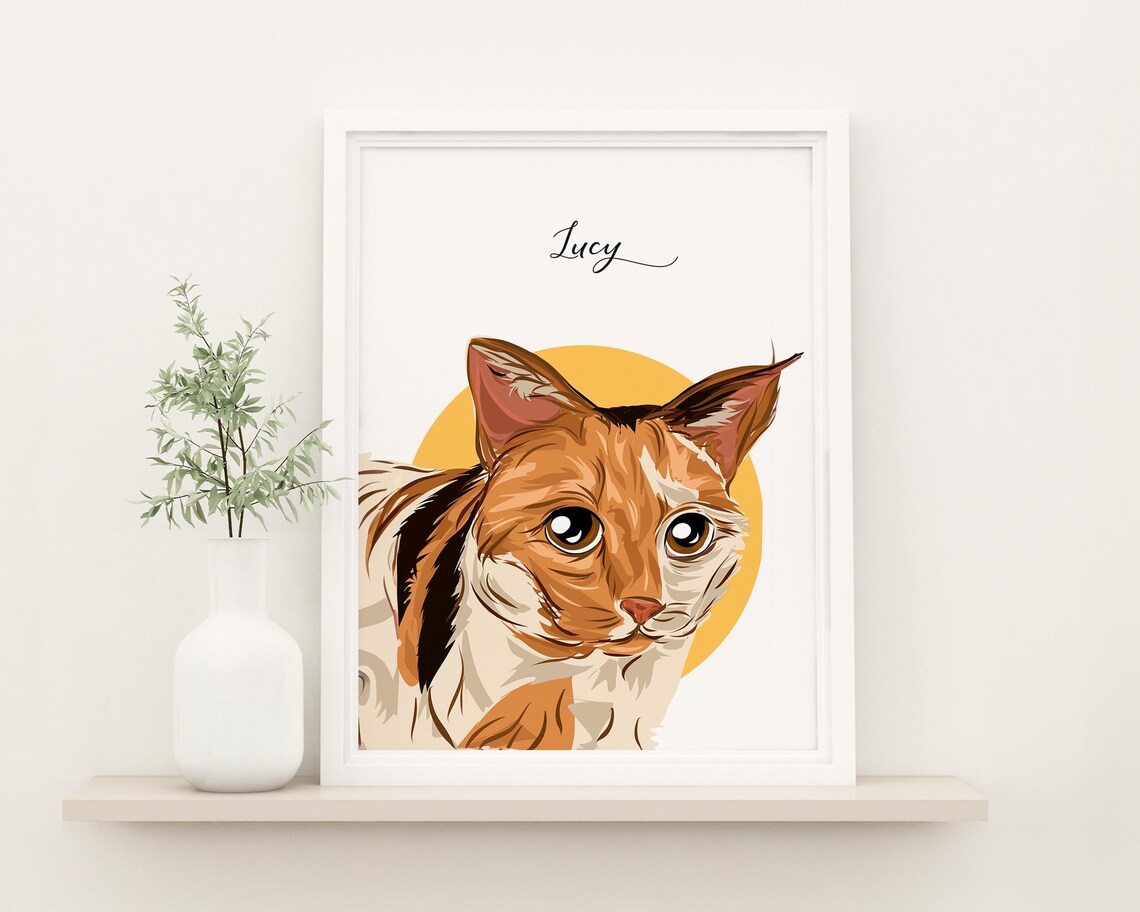 Custom Cat Portrait Art Print, Personalized Illustration