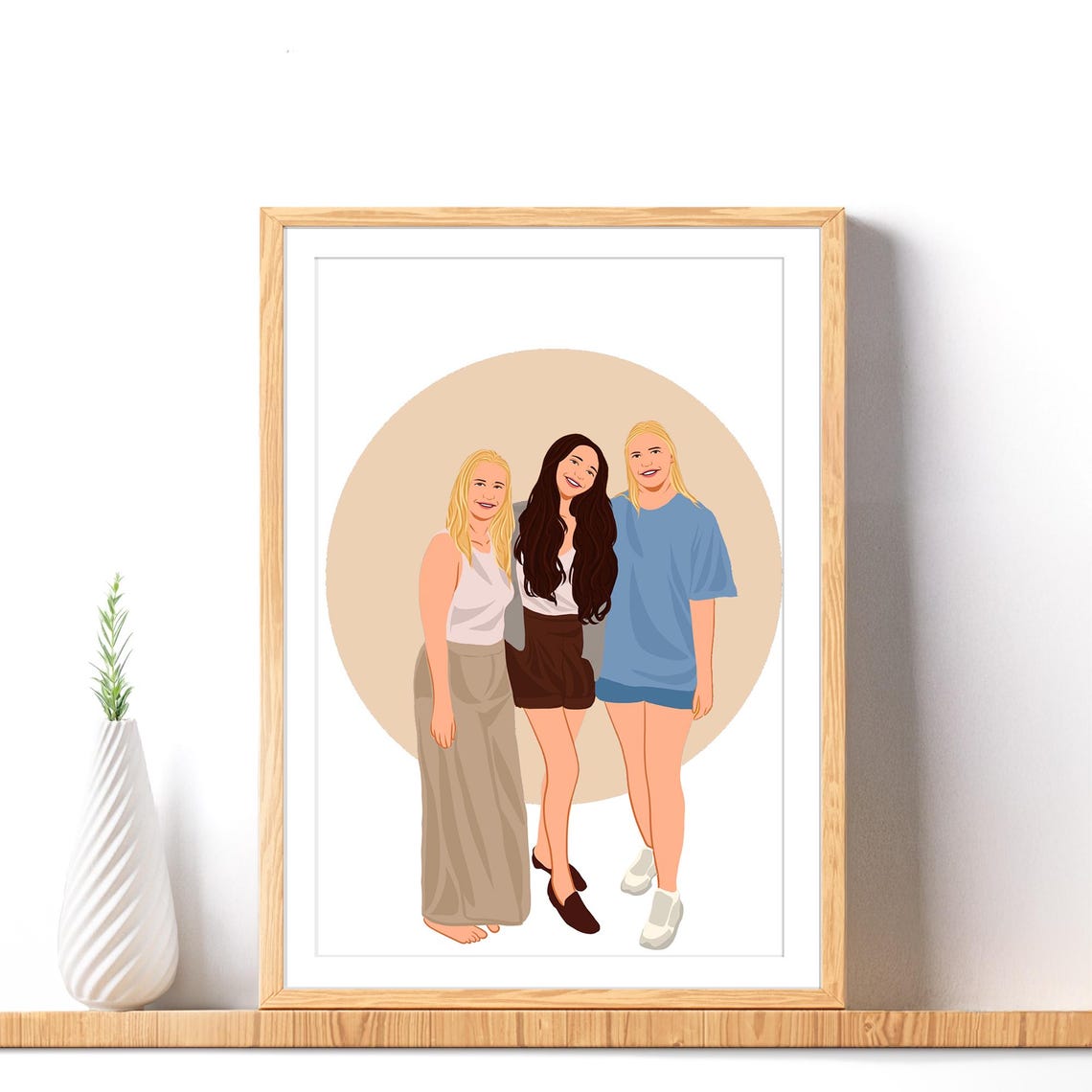 Custom Faceless Best Friends Portrait Two Women Blue Circle Poster - Image 3
