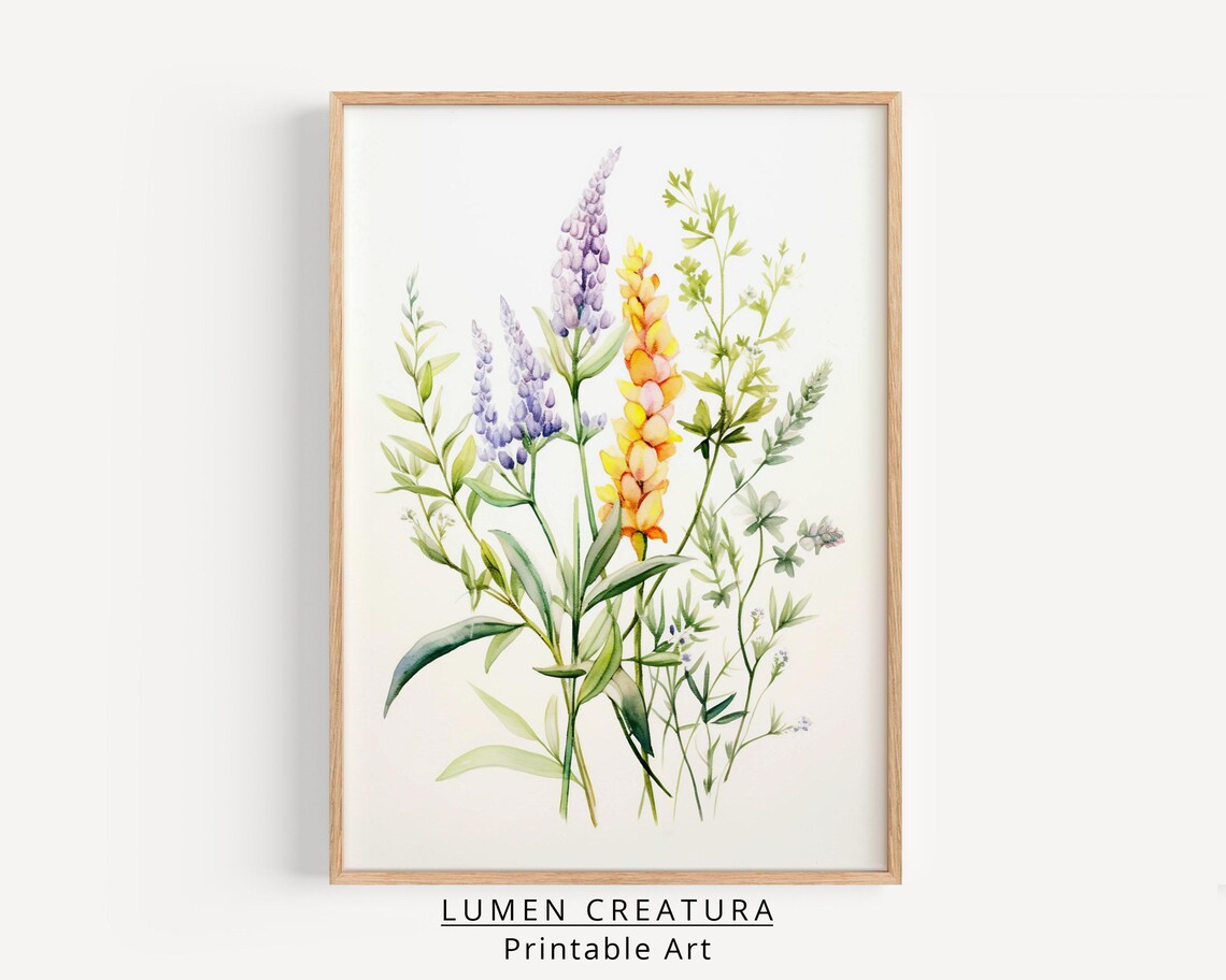 Spring Watercolor Botanical Painting, Country Farmhouse