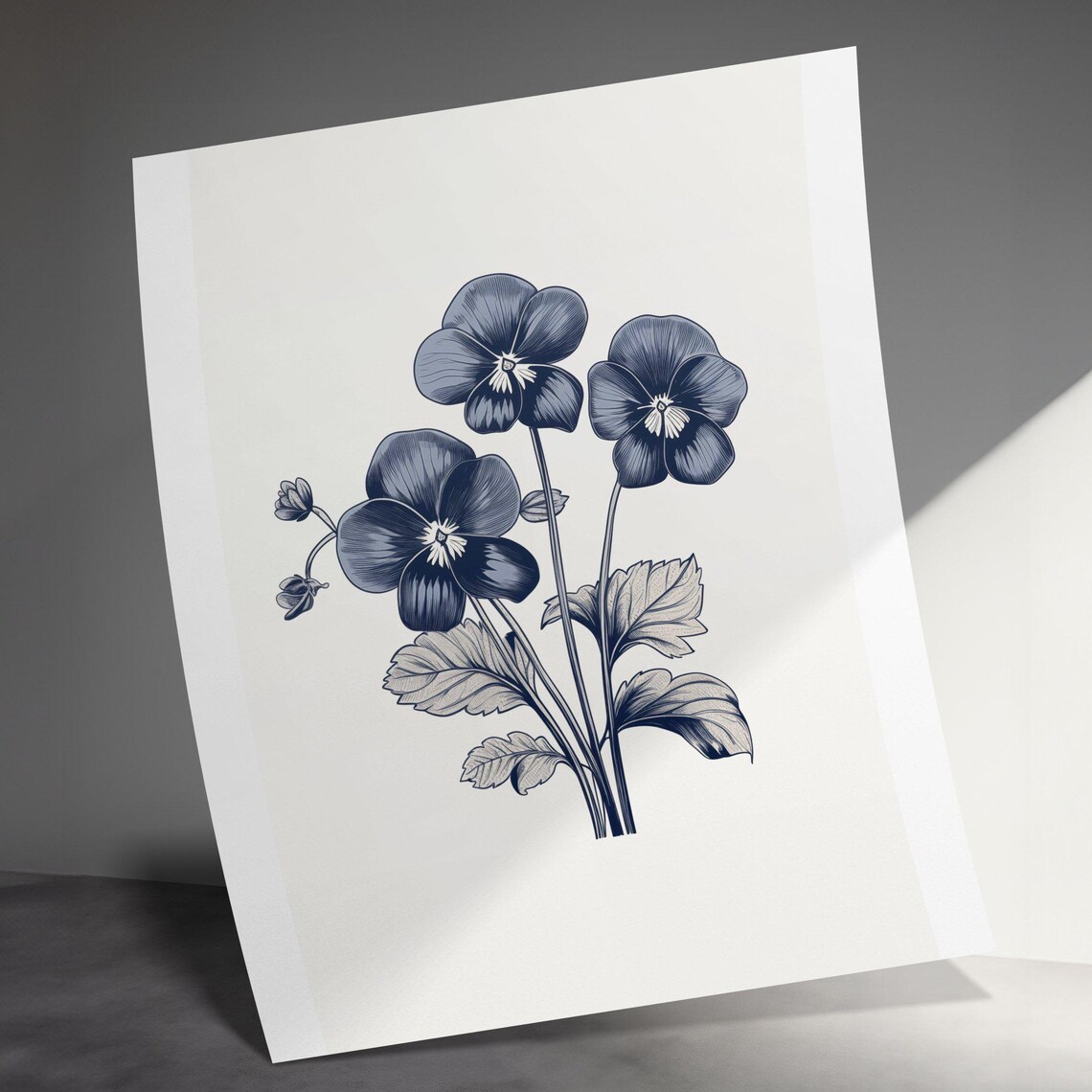 Vintage Flower Wall Art, Blue Floral Art Print - Image 3