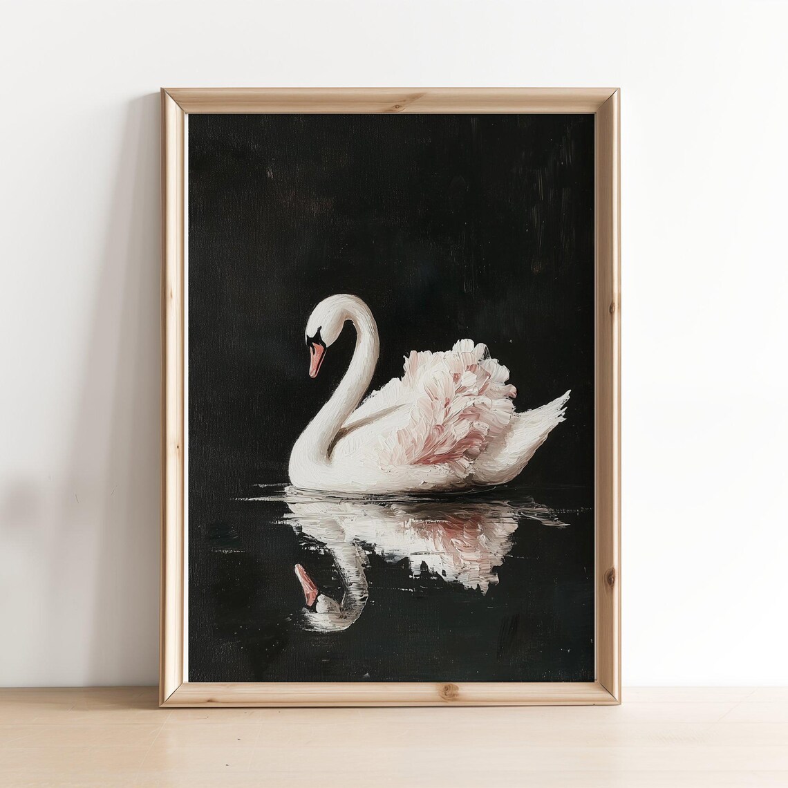 Antique Swan Painting, Cottagecore Vintage Swan Art