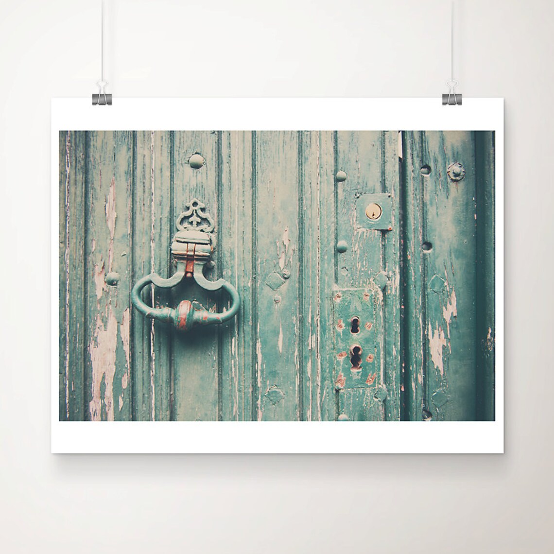 Vintage Green Door Knocker Rustic French Architecture Photo Poster