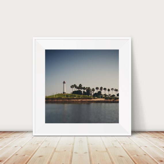 Lighthouse Print Long Beach Photograph Palm Tree West Coast Decor Pacific Ocean