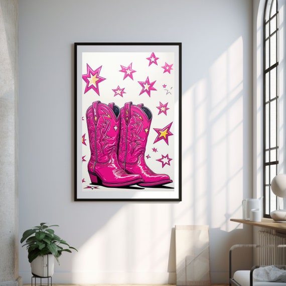 Cowgirl Boots Poster Hot Pink Boots Art Cowboy Boots Mauve Poster Art Preppy Art