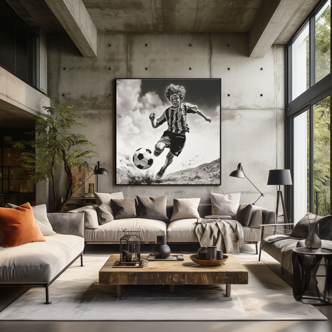 Soccer Black And White Wall Art Soccer Boy Playing Ball Poster