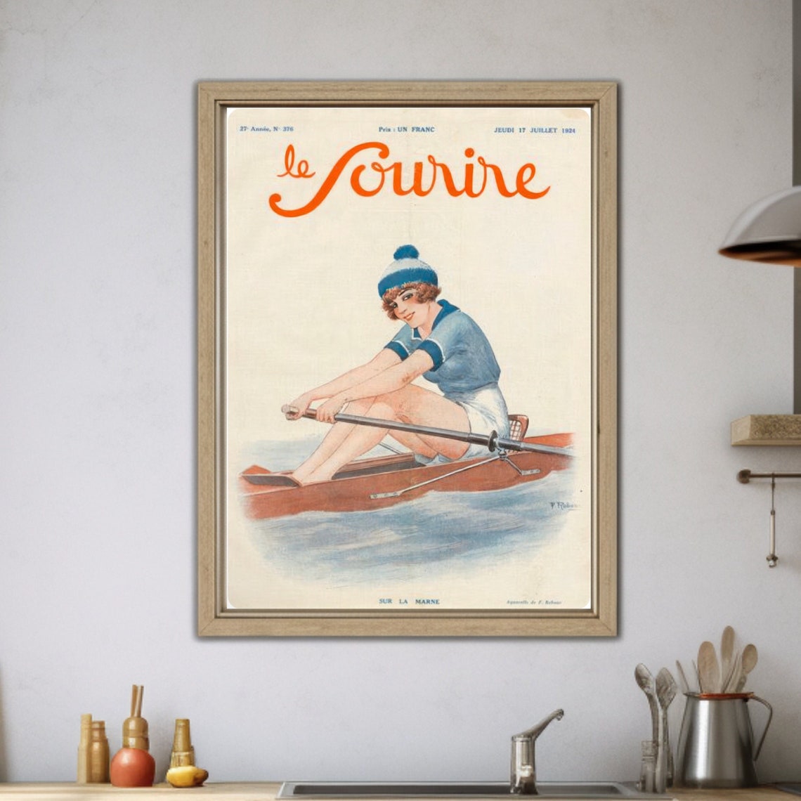 Vintage Le Sourire 1924 Rowing Woman French Magazine Cover Poster