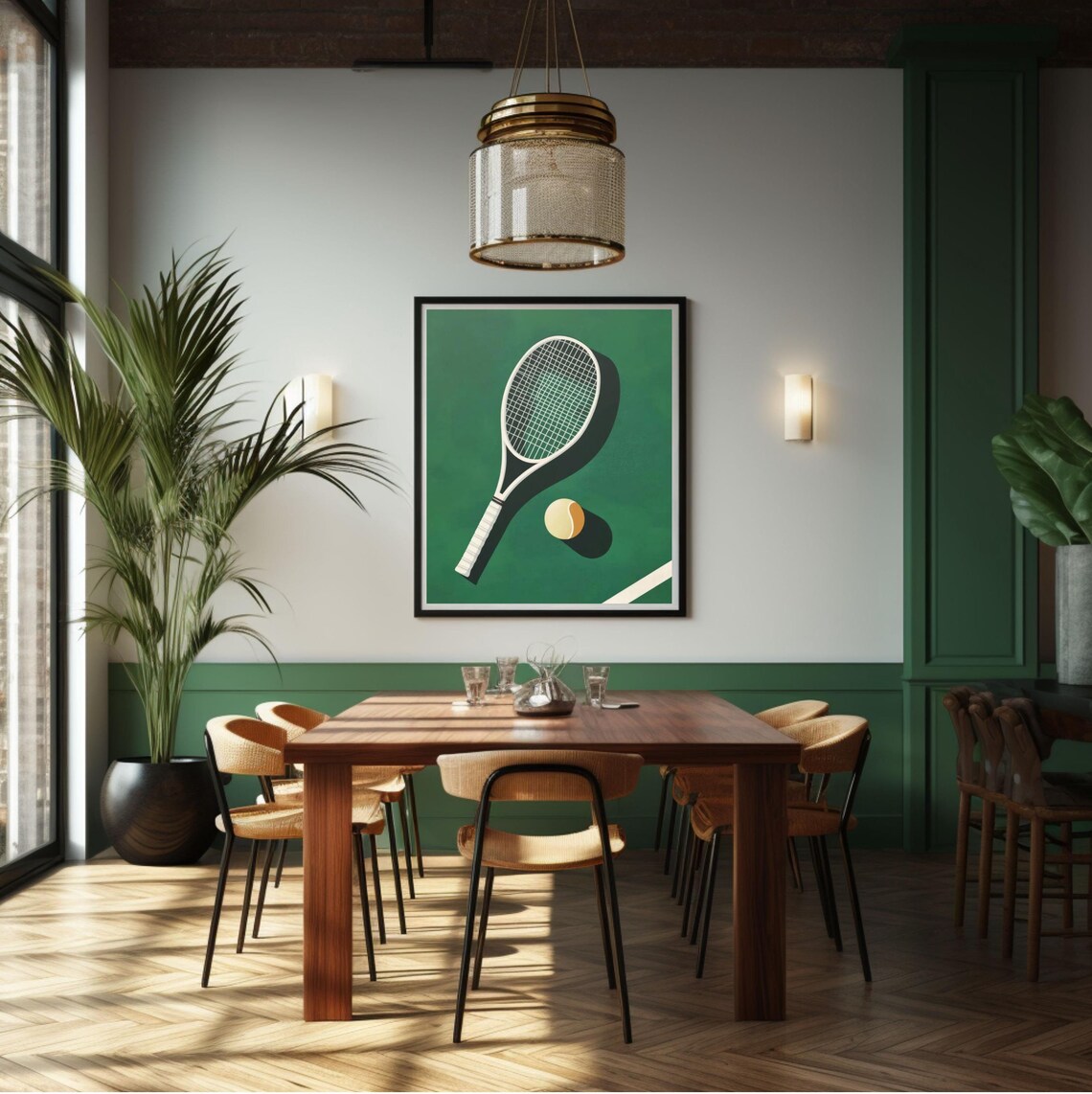 Tennis Racket And Ball Green Court Minimalist Sports Wall Poster