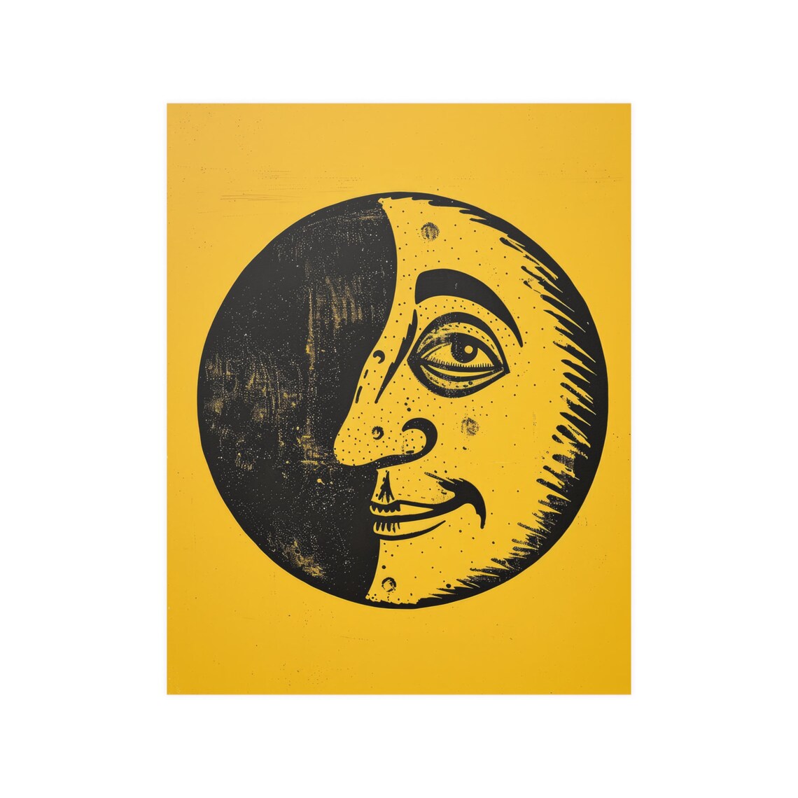 Moon Wall Art, Yellow Illustration Moon Face - Image 3
