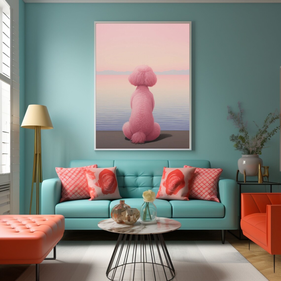 Pink Poodle Gazing At The Ocean Pastel Cute Dog Illustration Poster