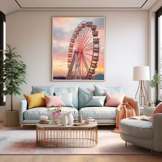 Pink Sunset Ferris Wheel Wall Art Ferris Wheel Poster