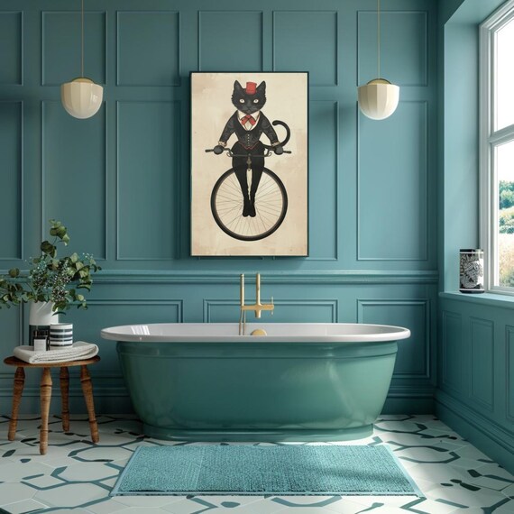 Dapper Black Cat on a Penny Farthing Vintage Style Art Poster