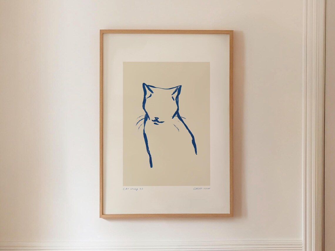 Minimalist Cat Print, Simple Line Drawing Art Print