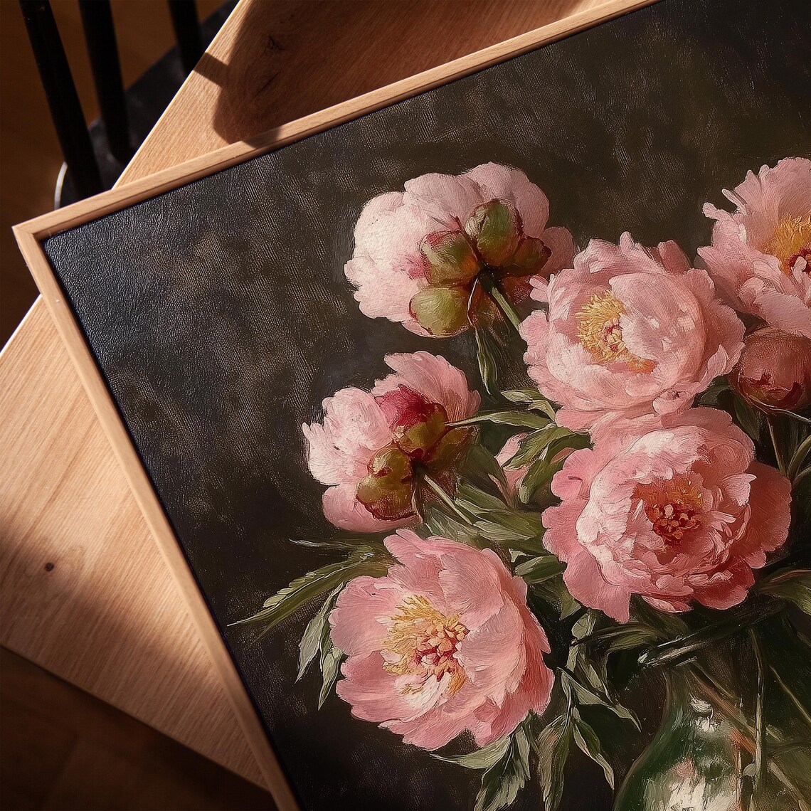 Pink Peonies in Glass Vase, Vintage Floral Print - Image 2