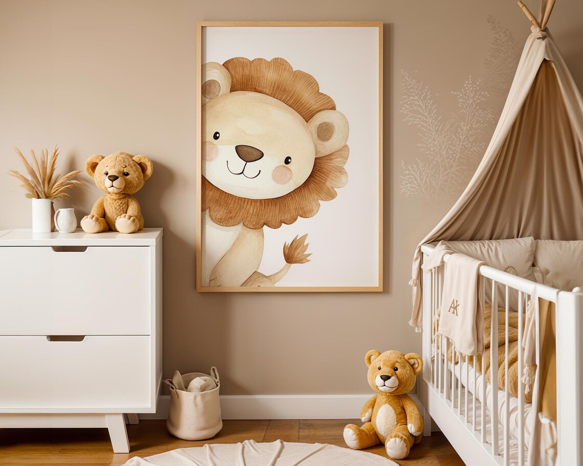 Watercolor Lion Art Print, Cute Safari Nursery Decor
