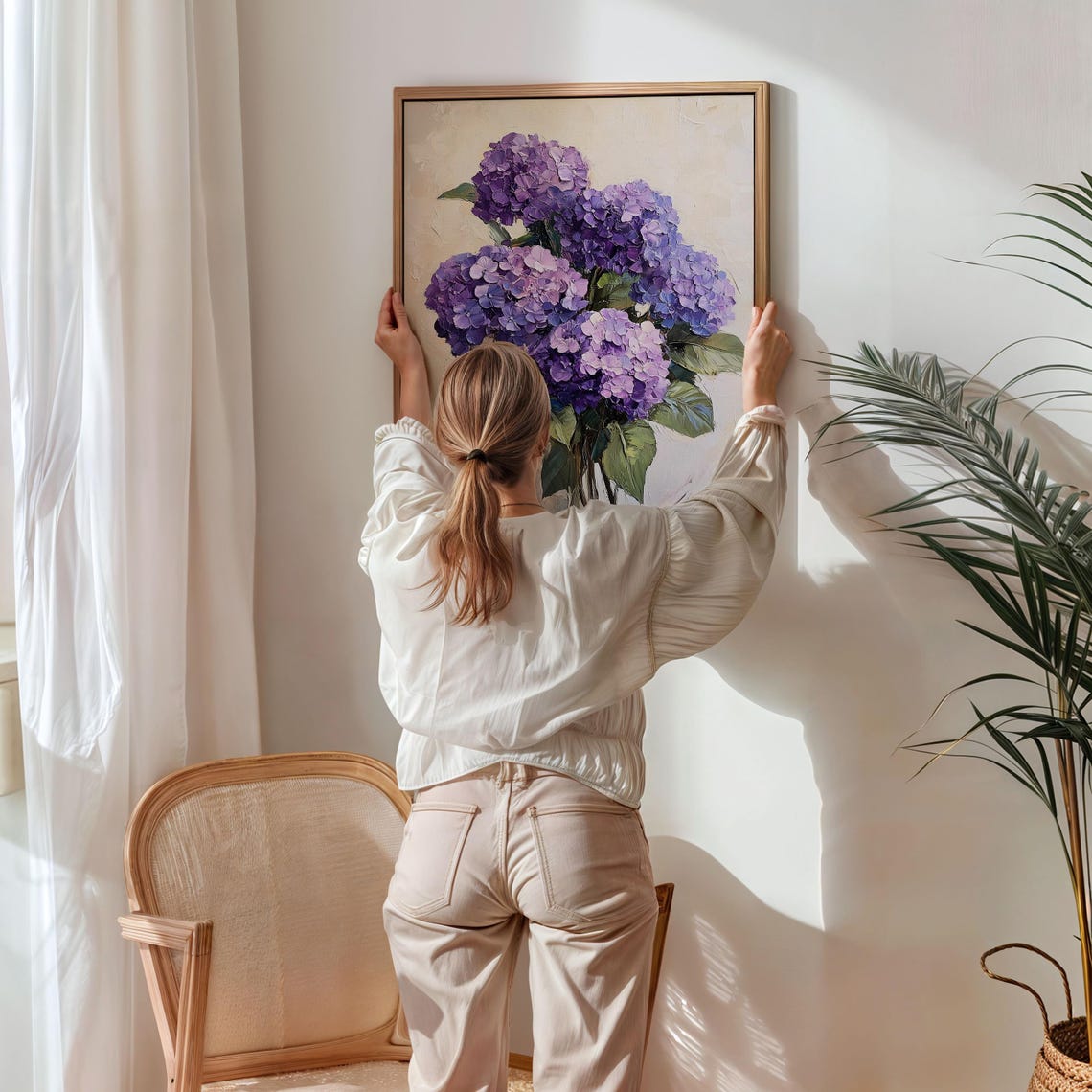 Large Purple Hydrangea Bouquet Impasto Floral Painting Poster - Image 5