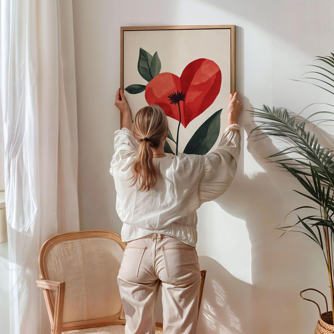 Heart Shaped Red Blooming Flower Minimalist Boho Floral Art Poster - Image 5
