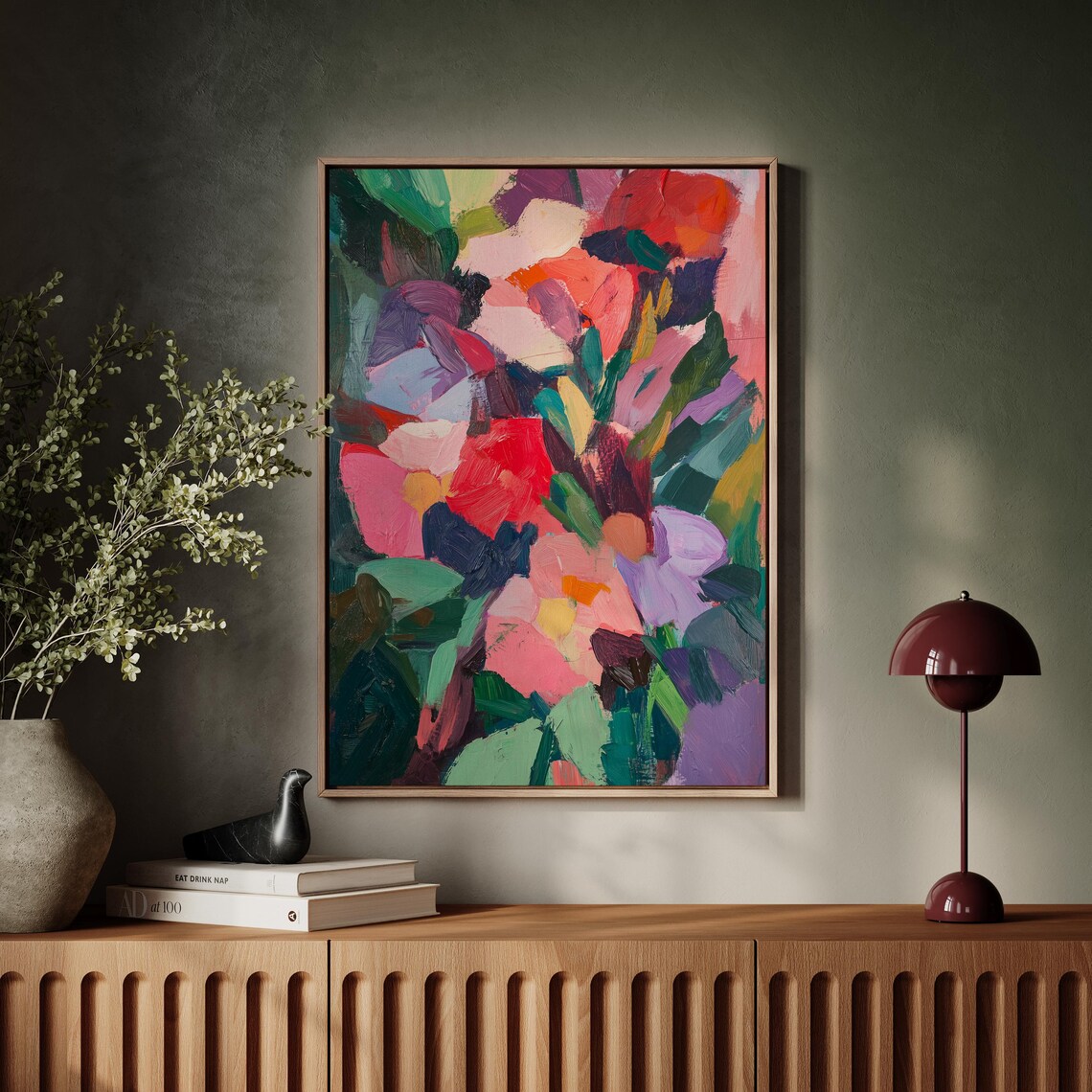 Bold Colorful Abstract Flower Painting in Jewel Tones Poster