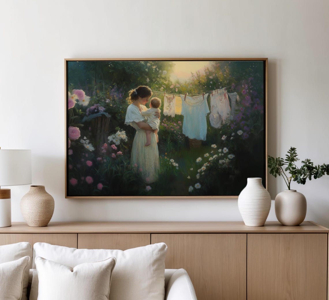 Mother And Child Painting Nature And Family Wall Art Motherhood Wall Decor Spring Garden Art Peaceful Scenery Art Family Love Art - Image 4