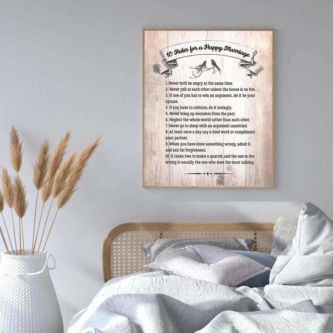 Ten Rules for a Happy Marriage Lovebirds Wood Background Wall Art - Image 5