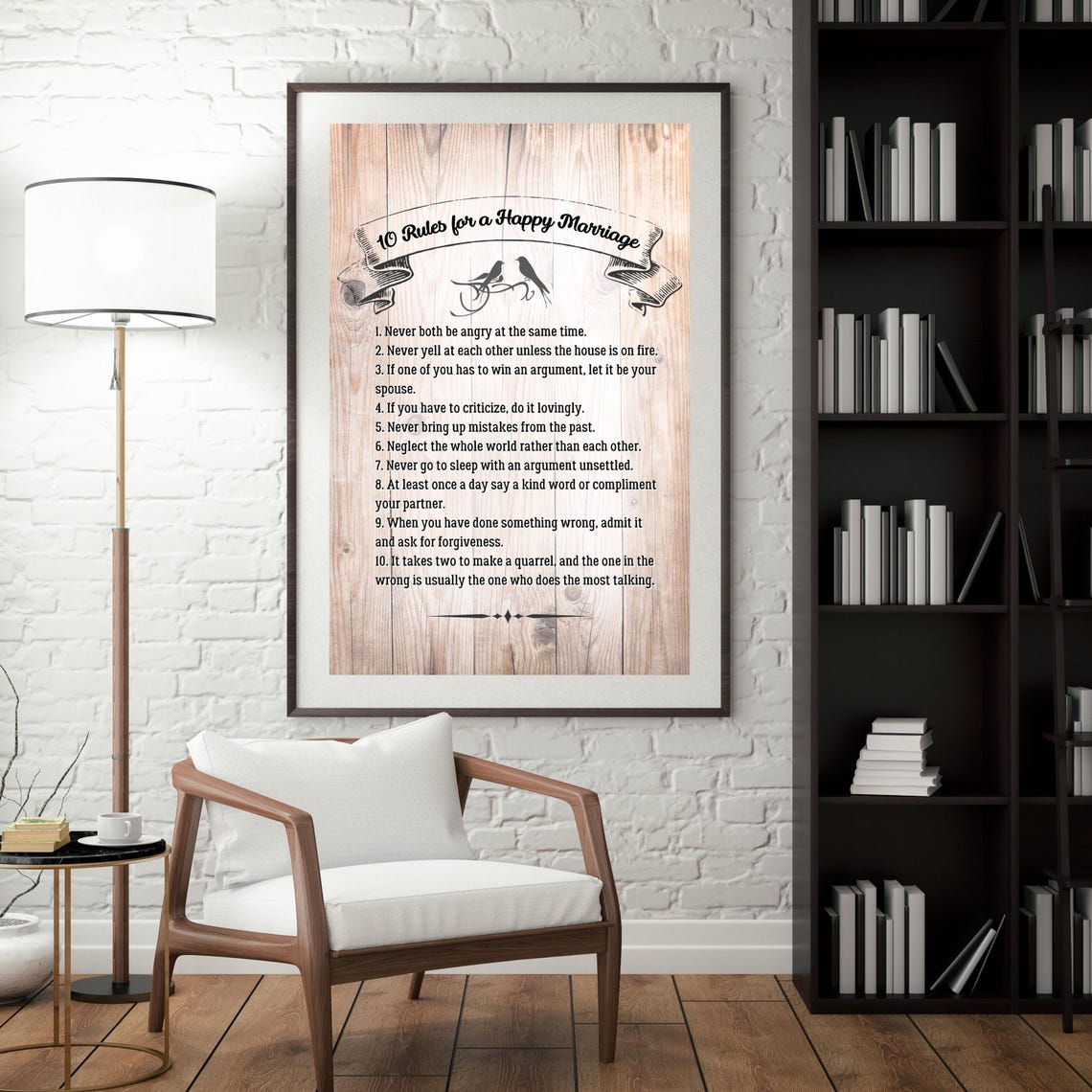Ten Rules for a Happy Marriage Lovebirds Wood Background Wall Art - Image 7