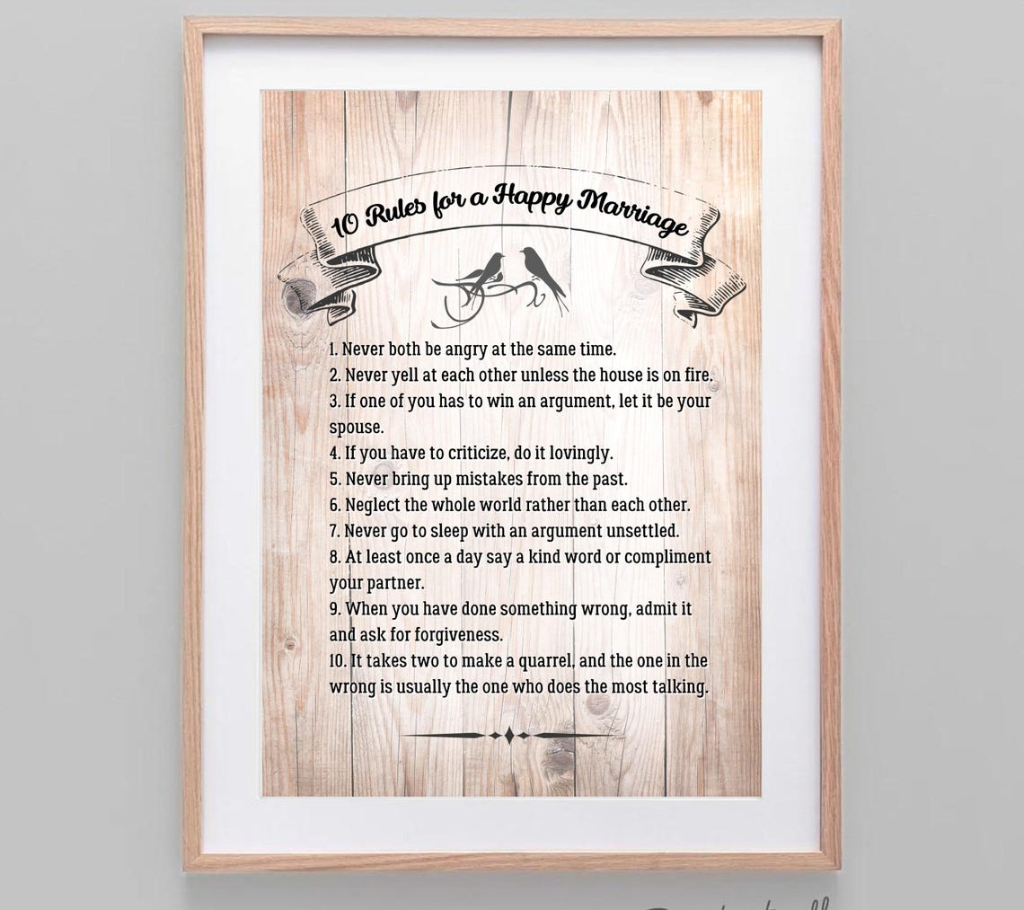 Ten Rules for a Happy Marriage Lovebirds Wood Background Wall Art - Image 2