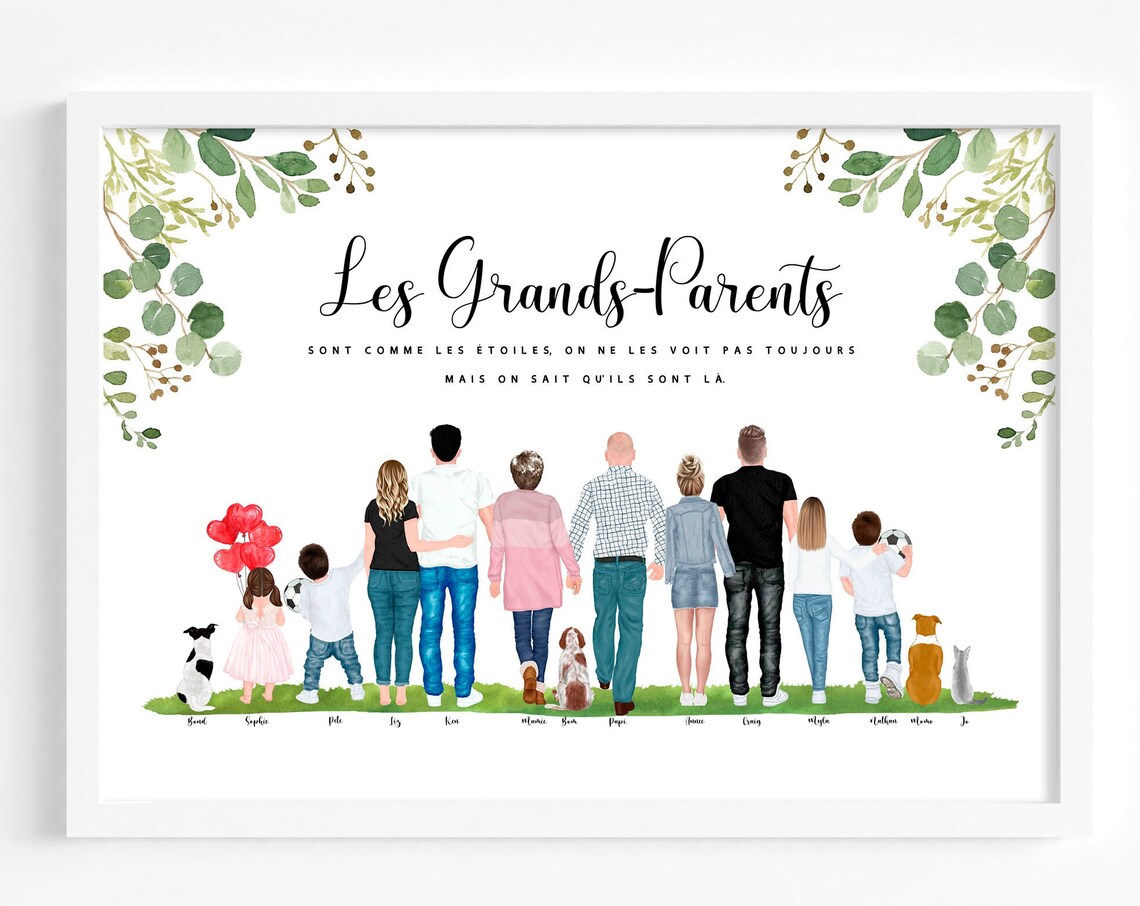 Les Grands-Parents French Custom Grandparents Family Tribute Poster