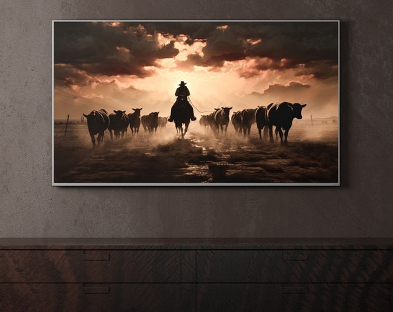 Cowboy Cattle Drive, Golden Hour Sunset
