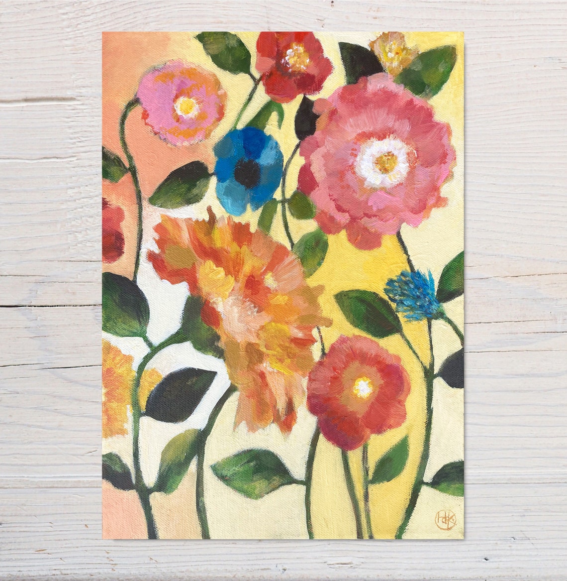 Colourful Mixed Flower Meadow Acrylic Painting Floral Art Poster