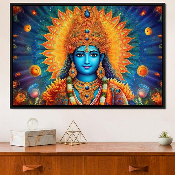Vishnus Aura Hindu Deity Art Colorful Spiritual Home Decor Vibrant Divine Energy Wall Art By Nichecanvas