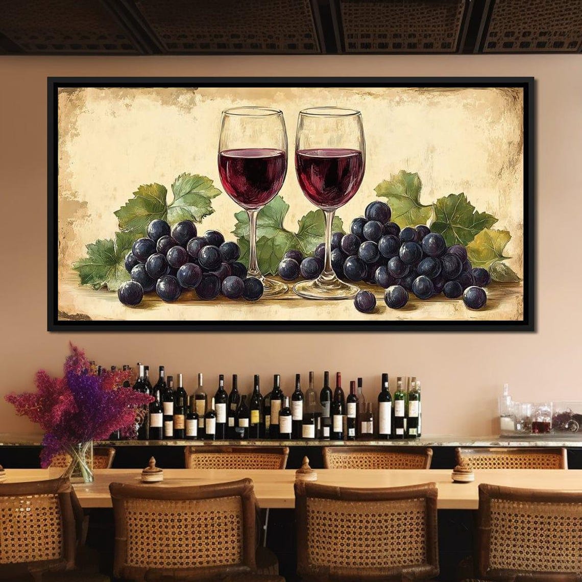 Red Wine Glasses Dark Grapes Vintage Still Life Kitchen Decor Art - Image 4