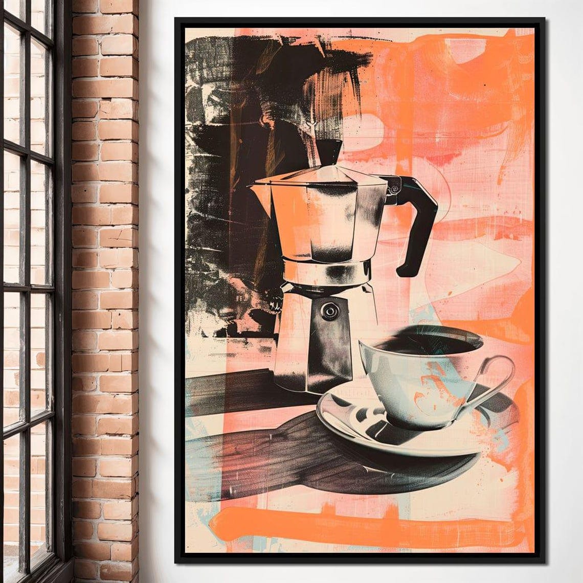 Moka Pot Coffee Cup Pop Art Orange Kitchen Retro Style Poster - Image 4