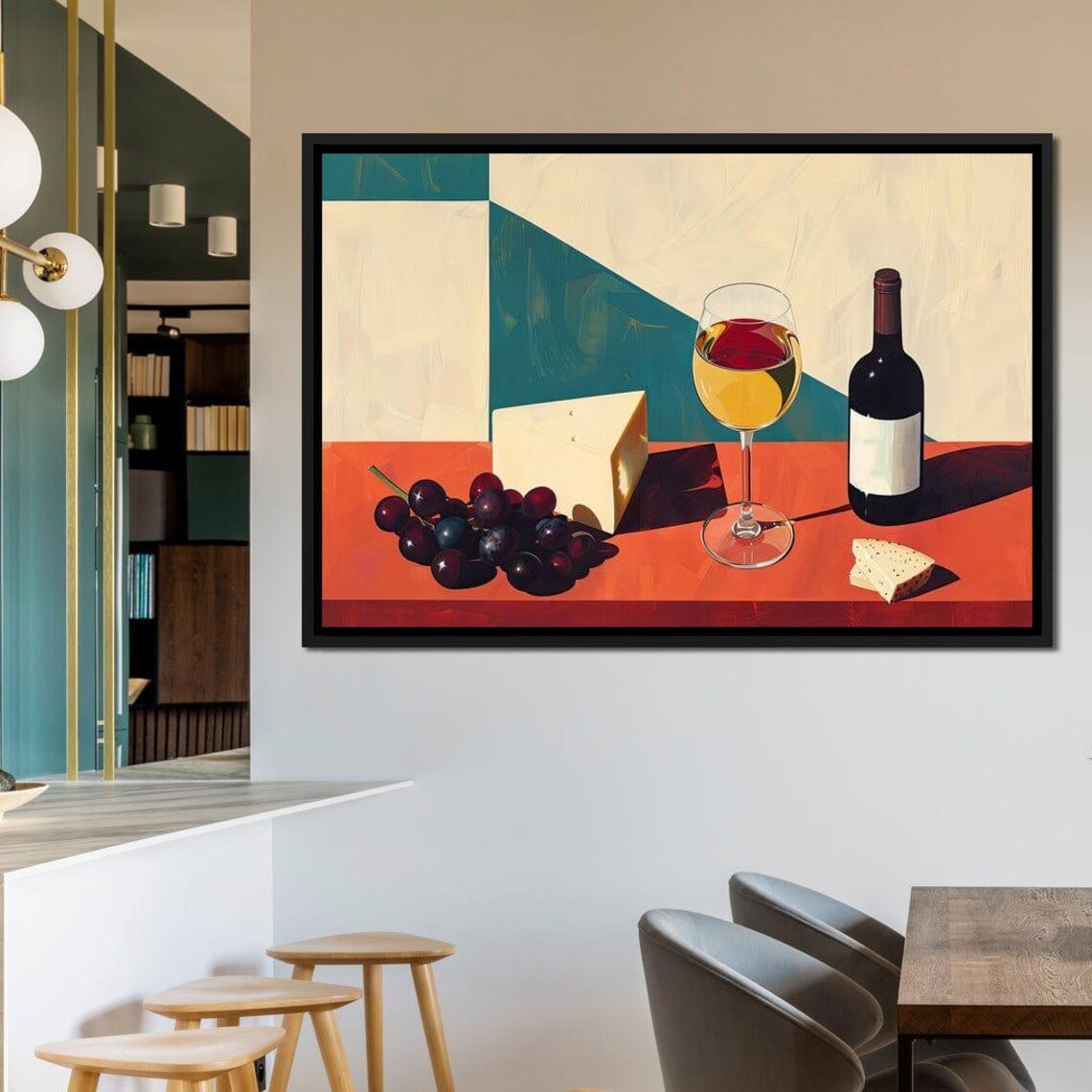 Wine and Cheese Still Life Modern Painting Red Wine Glass Bottle Poster - Image 2