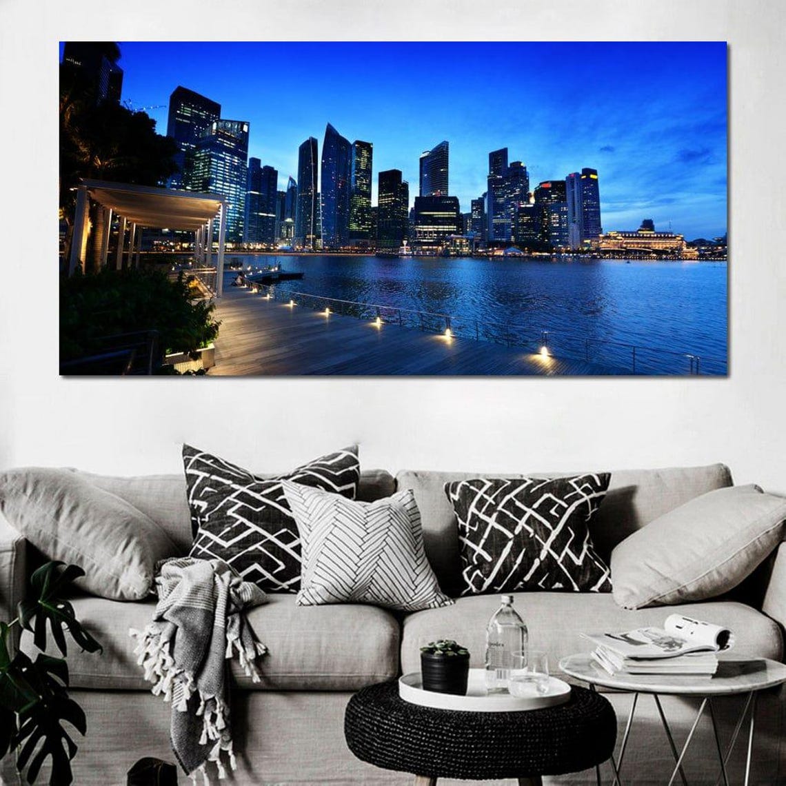 Singapore Marina Bay Skyline Night City Lights Travel Poster - Image 3