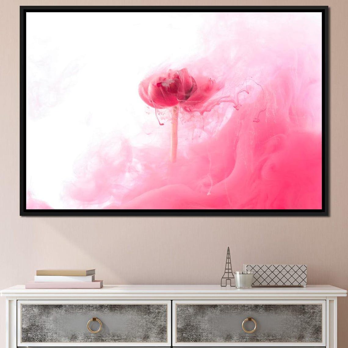 Pink Flower Dissolving Ink Smoke Dreamy Minimalist Floral Art Poster - Image 2