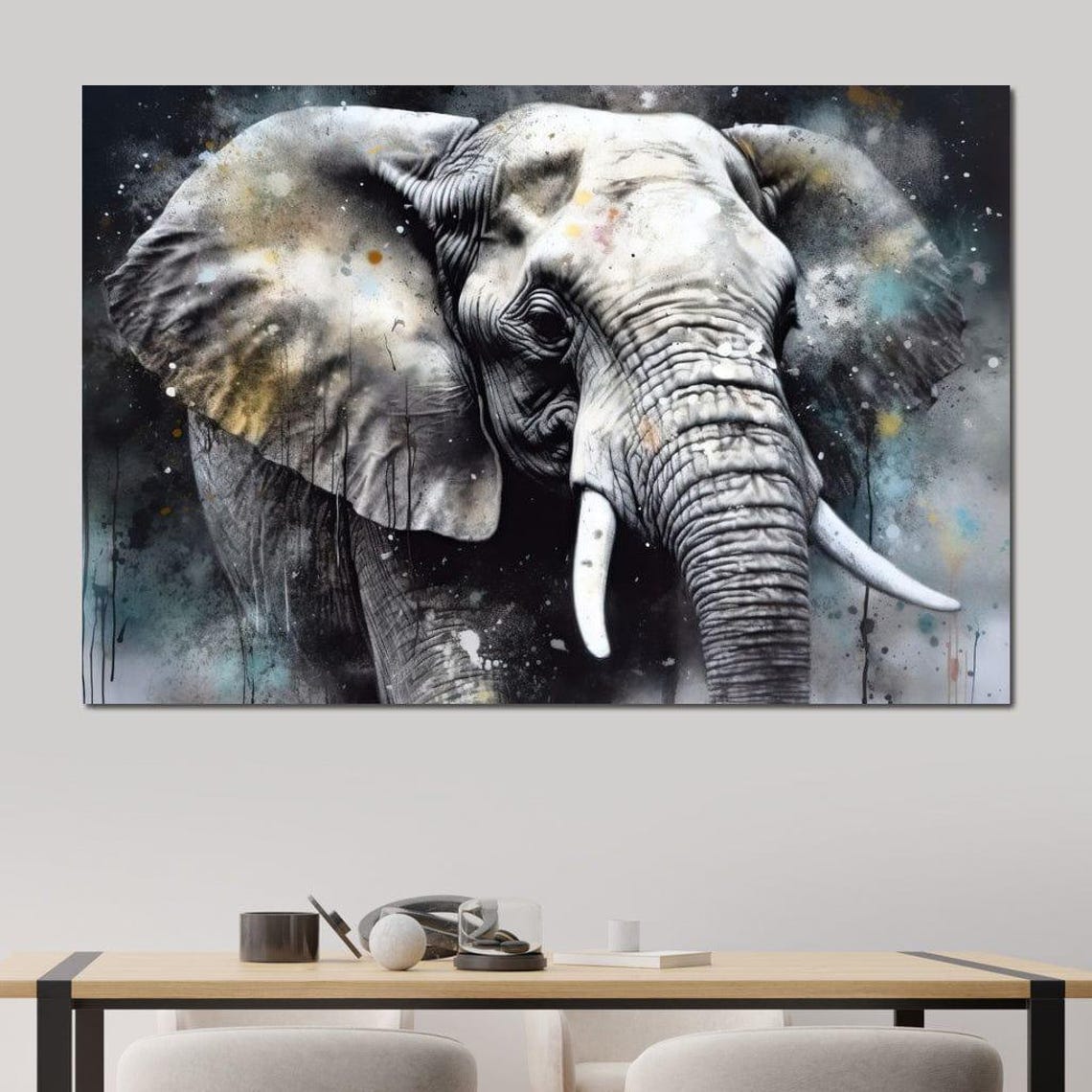 Monochrome Elephant Portrait Dramatic Splash Wildlife Wall Art - Image 4