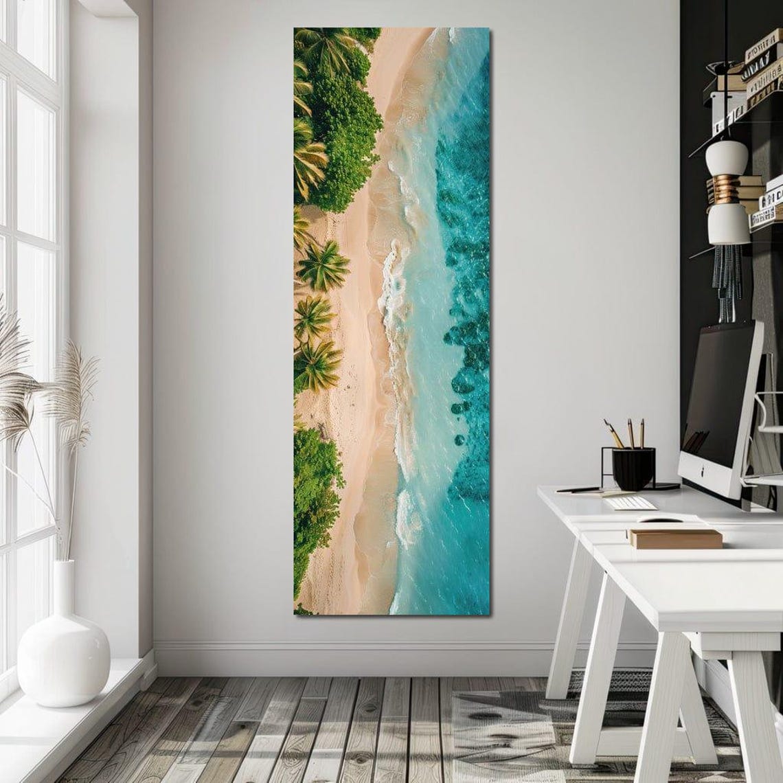 Aerial Tropical Beach Palm Trees Turquoise Ocean Shore View Poster - Image 2