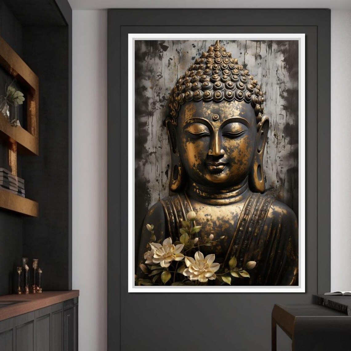 Golden Buddha Head Sculpture Black Gold Zen Meditation Serene Art Poster - Image 3