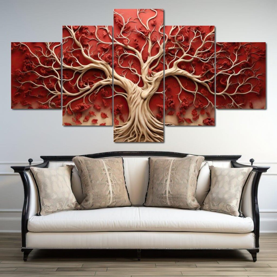 Gold and Red Tree of Life Wall Art Print, Modern Decor