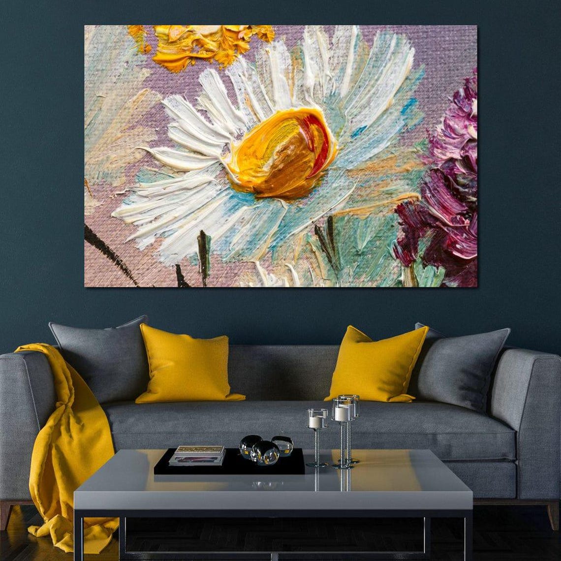 White Daisy Impasto Oil Painting Thick Brushstroke Floral Print - Image 3