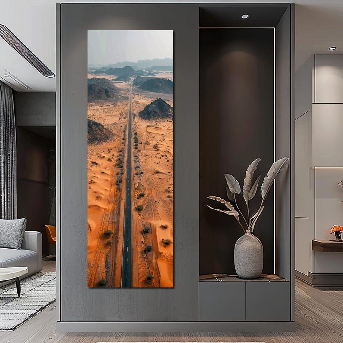 Aerial Desert Highway Red Sand Dunes Endless Road Scenic Poster - Image 2