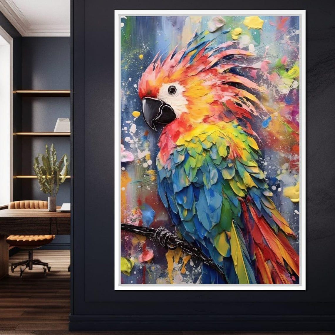 Colorful Scarlet Macaw Parrot Textured Oil Tropical Bird Poster - Image 3