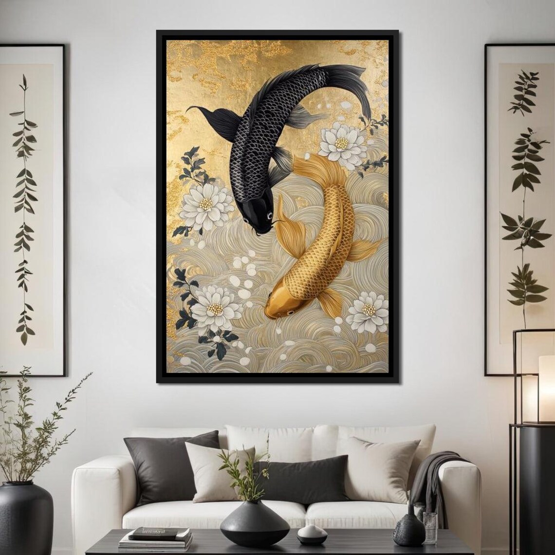 Koi Harmony With White Blossoms Art Print