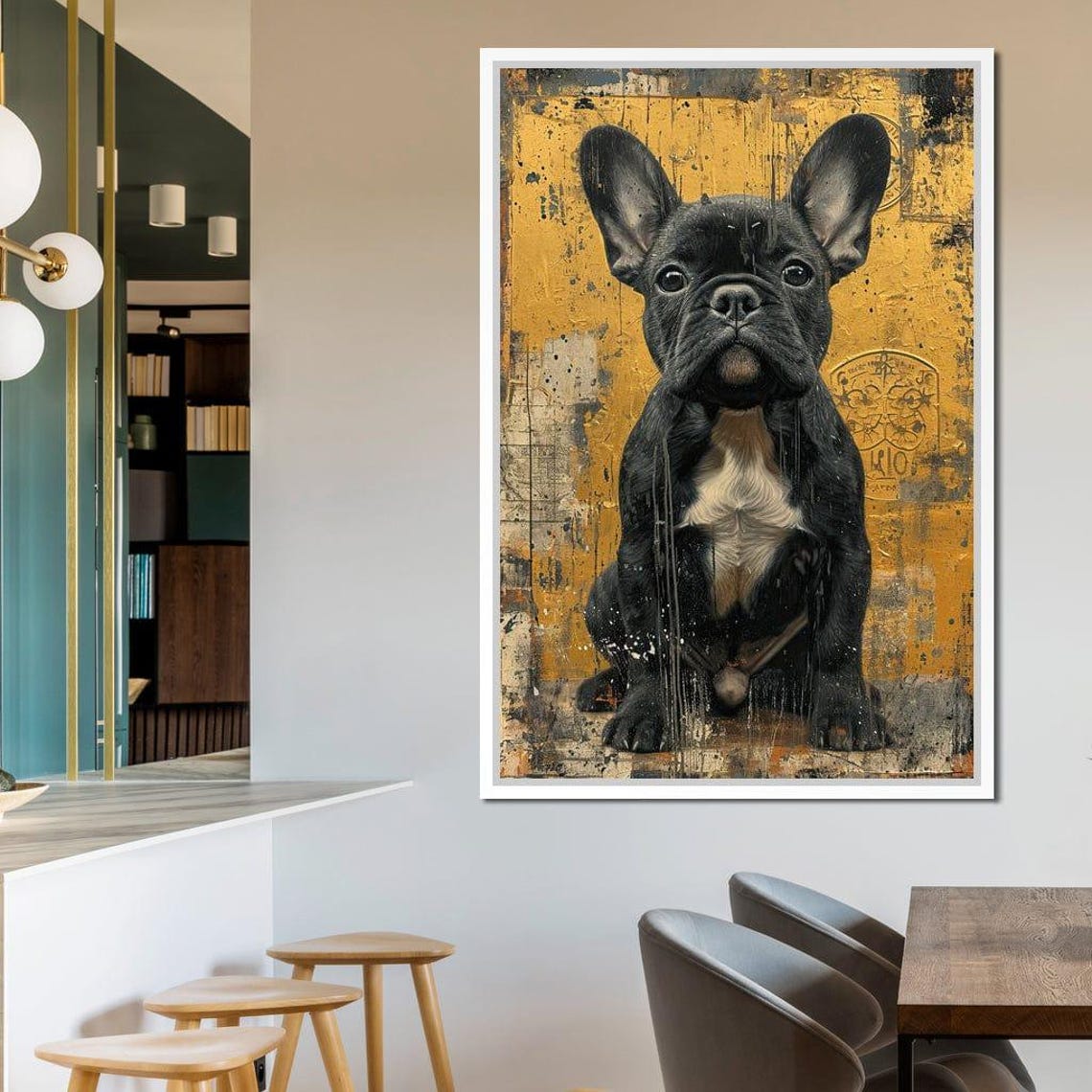 Black French Bulldog Gold Textured Bold Modern Dog Art Poster - Image 2