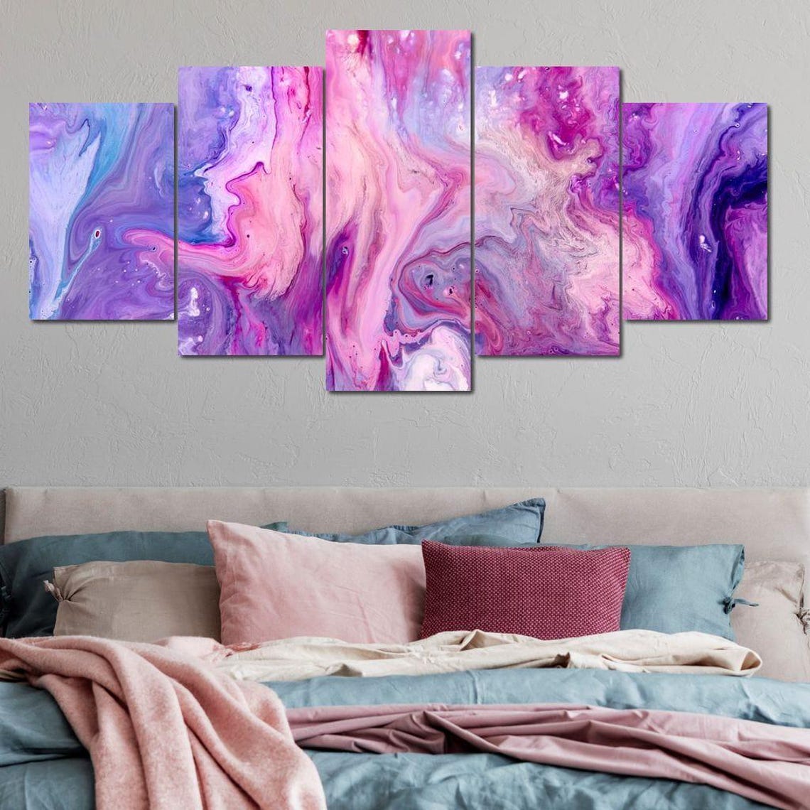 Pink Purple Marble Fluid Multi Panel Abstract Canvas Wall Art Set